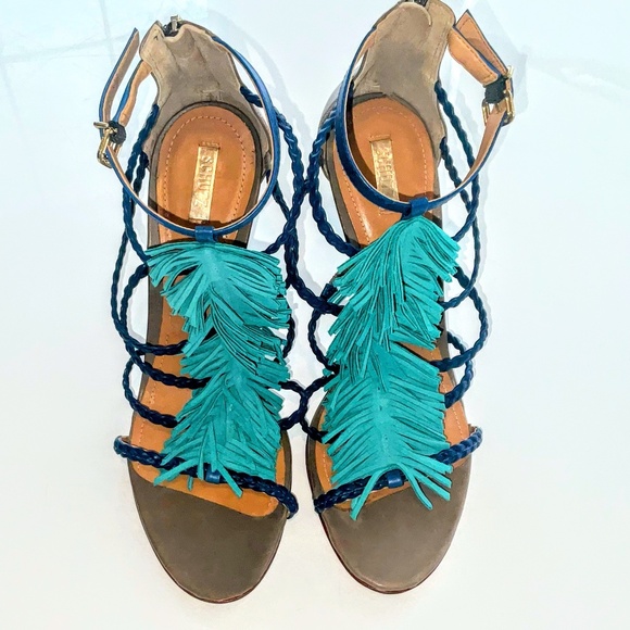 Schutz Carmen Fringe Middle Hinge Strap Heels Size 10 - Picture 3 of 6